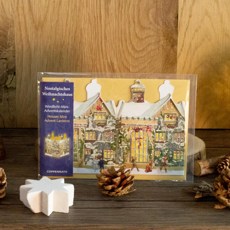 Deluxe Mini Advent Calendar Christmas Card - Nostalgic House Tealight Lantern - Manor House
