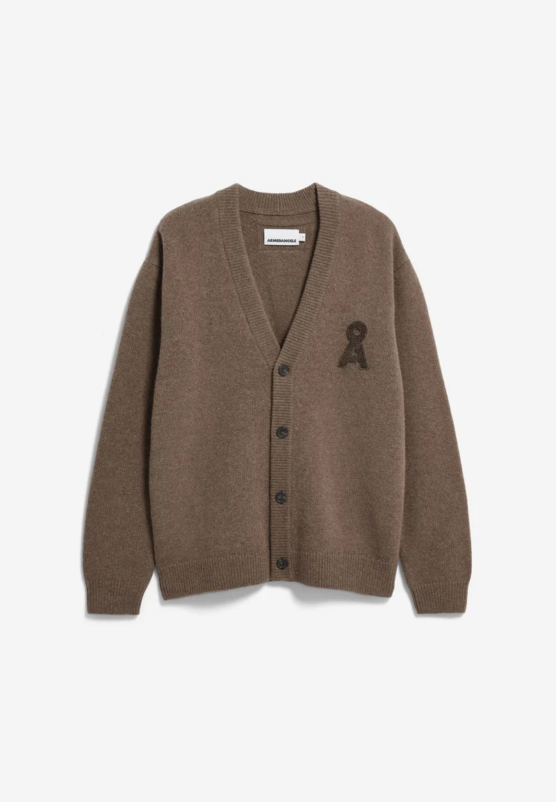 RECYCELTE WOLL-STRICKJACKE | claystone melange