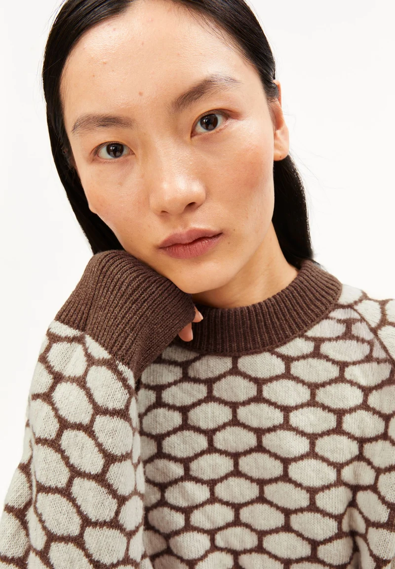 GEPUNKTETER WOLLSTRICKPULLOVER | claystone melange-oatmilk