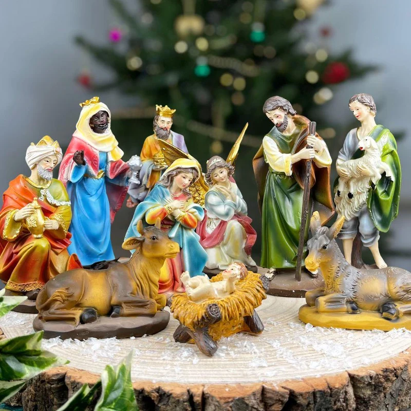 Large Traditional Deluxe Christmas Nativity Set Scene With 10 Detailed Figures