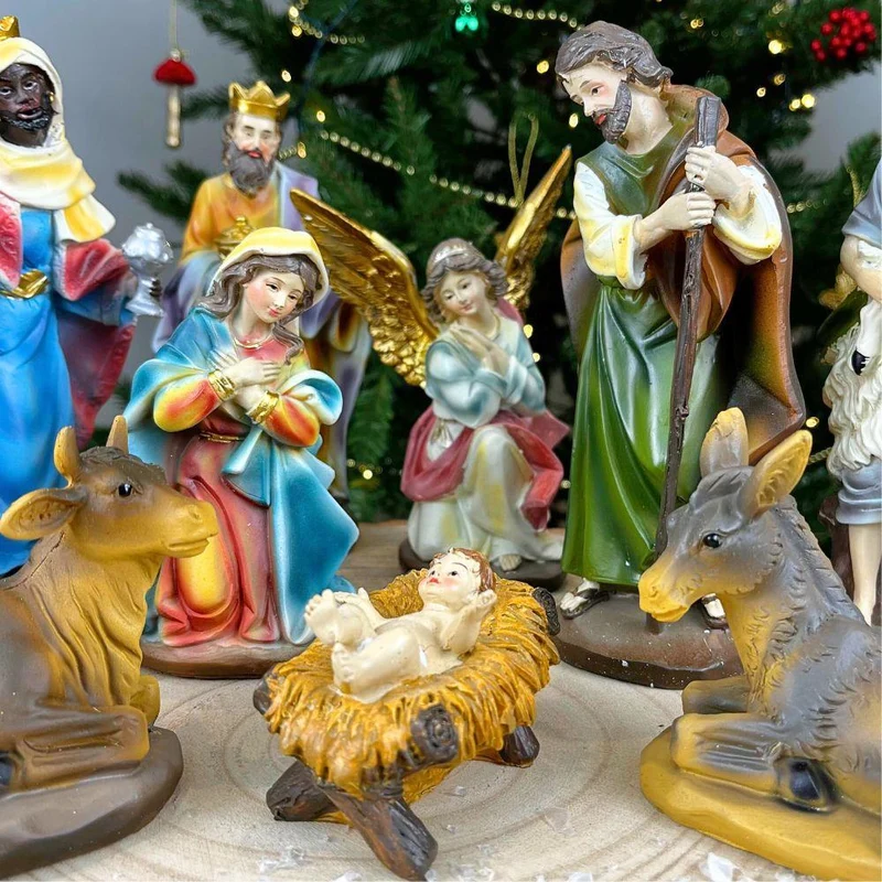 Large Traditional Deluxe Christmas Nativity Set Scene With 10 Detailed Figures