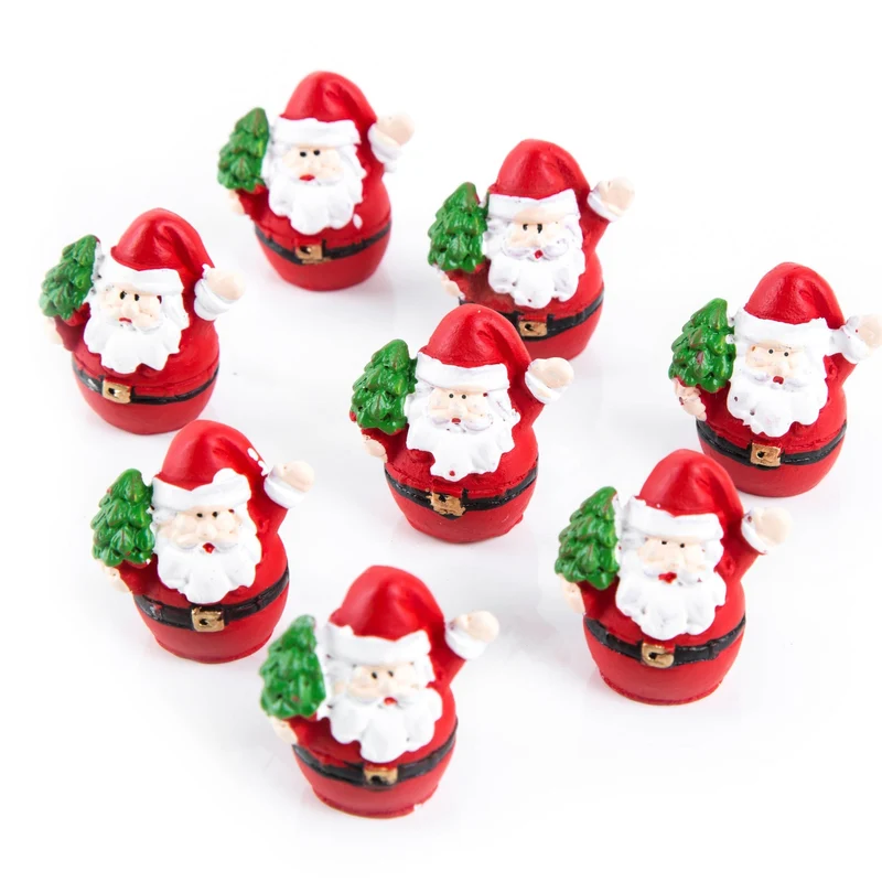 8 kleine Mini Nikolaus Figuren Weihnachtsmann Santa Claus rot weiß mit Tannenbaum