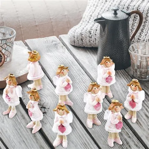 5 kleine Schutzengel Figuren Mini Engel rosa m. Heiligenschein Gastgeschenk Give-Away