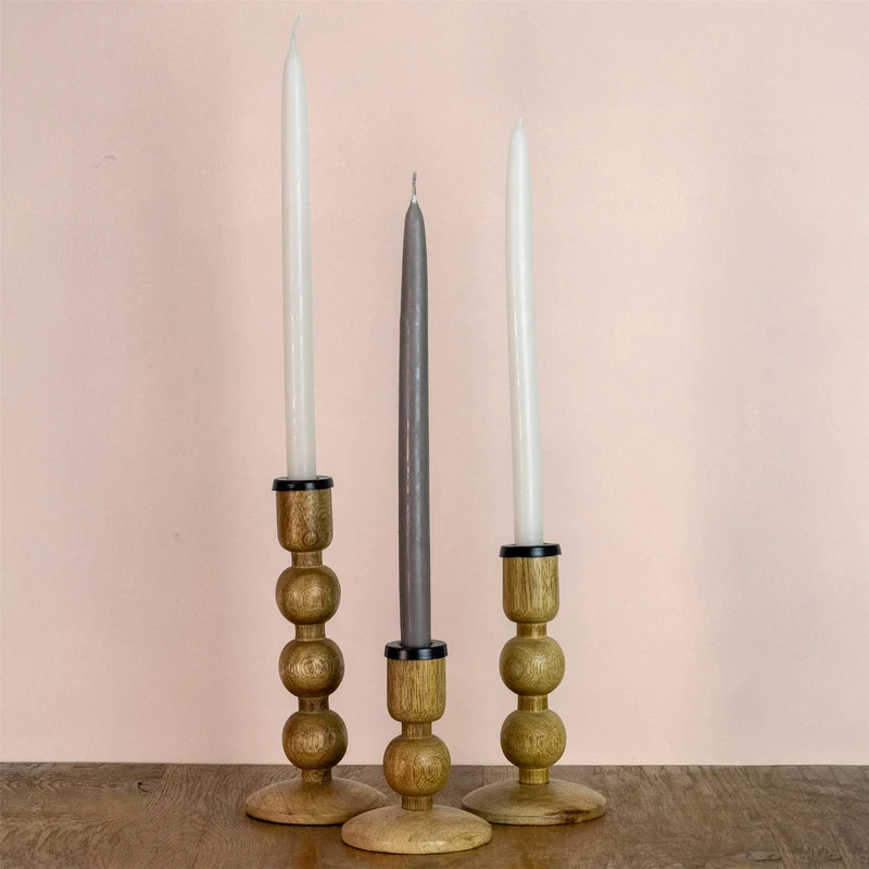 Set Of 3 Mango Wood Candlesticks | 3 Piece Rustic Dinner Candle Stick Holders