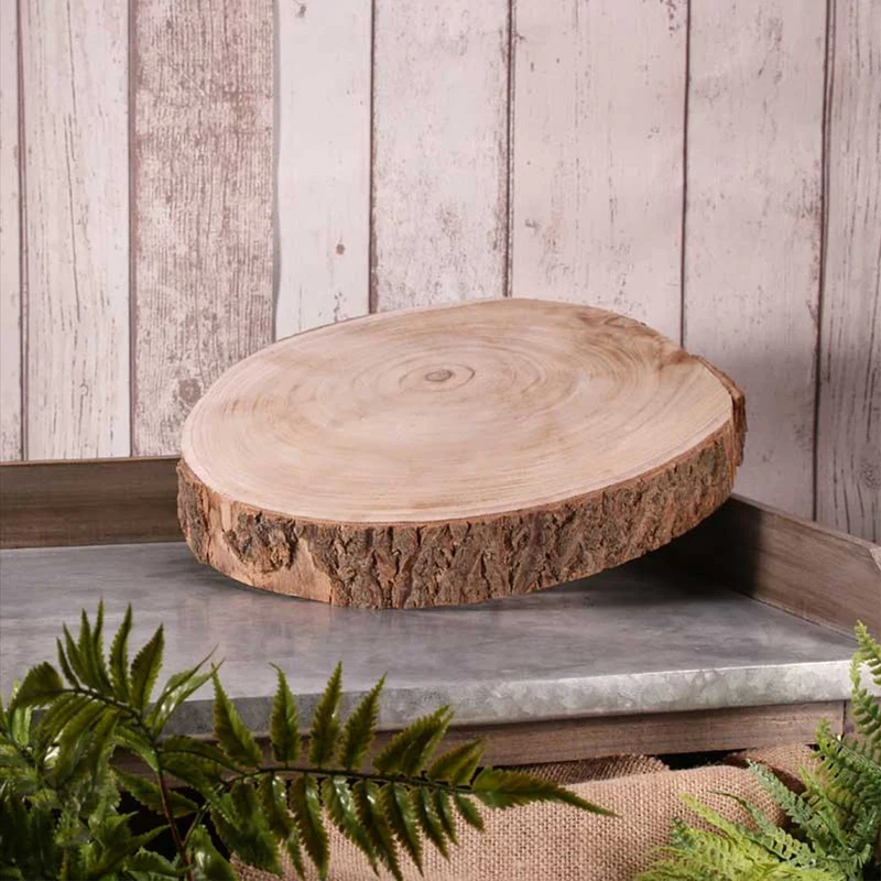 31cm Wooden Tree Trunk Rustic Cake Stand | Large Wedding Birthday Cake Round Display Board | Serving Platter Table Centerpiece