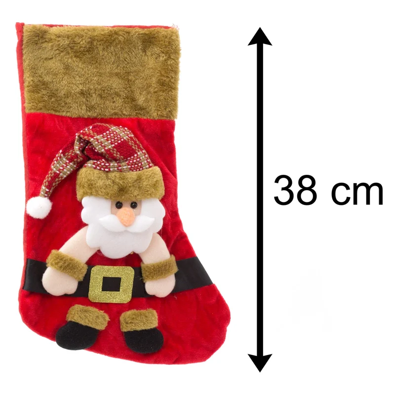 3D Plush Christmas Stocking Xmas Stockings | Festive Adult Christmas Stocking | Kids Christmas Stocking Fireplace Decorations - Santa