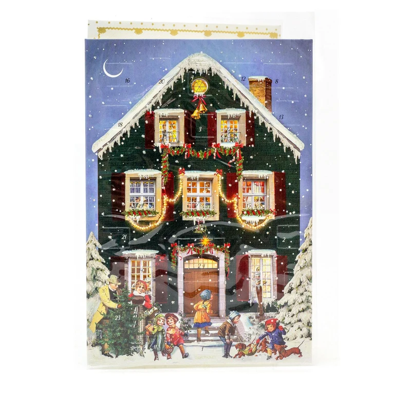 Traditional Victorian House Christmas Advent Calendar Greetings Card & Envelope