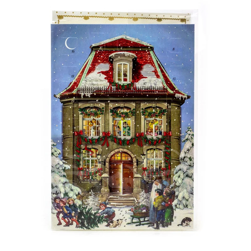 Traditional Victorian House Christmas Advent Calendar Greetings Card & Envelope