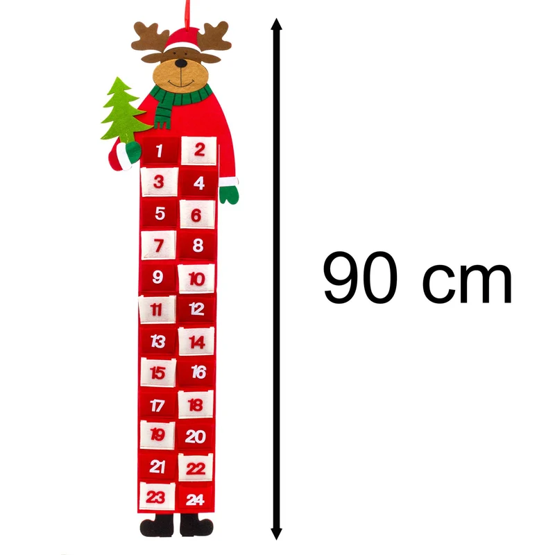 Reindeer Christmas Advent Calendar | Reusable Felt Fabric with 24 Pockets - 90cm