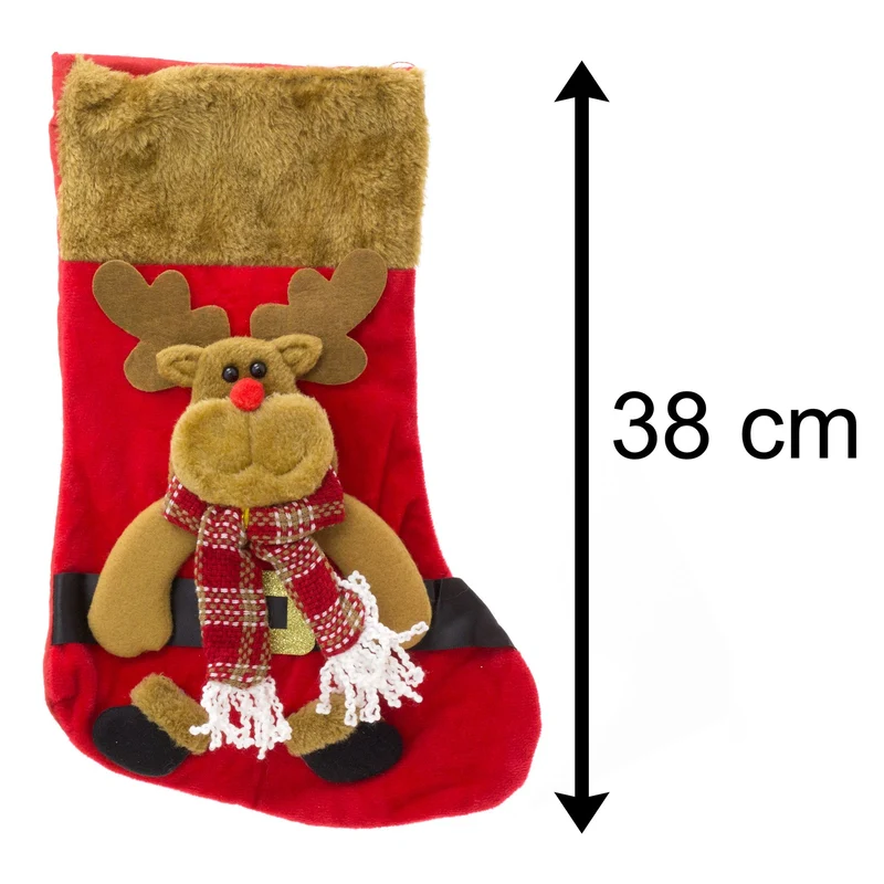 3D Plush Christmas Stocking Xmas Stockings | Festive Adult Christmas Stocking | Kids Christmas Stocking Fireplace Decorations - Reindeer
