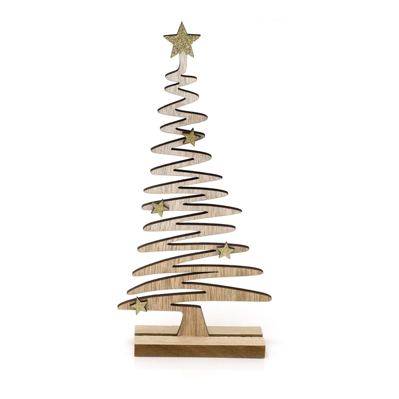 Rustic Wooden Christmas Tree On Stand | Handcrafted Xmas Tree Silhouette - 23cm