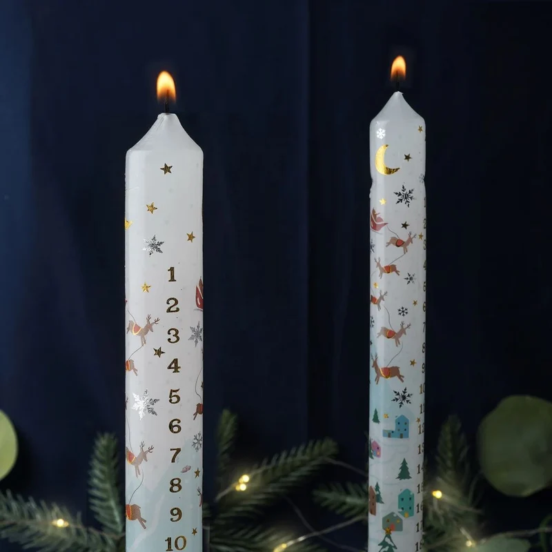 Set of 2 Dashing Through The Snow Christmas Advent Candles | Christmas Candles