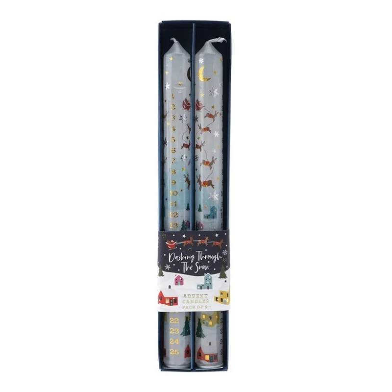 Set of 2 Dashing Through The Snow Christmas Advent Candles | Christmas Candles