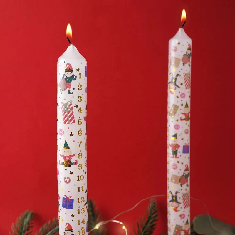 Set of 2 Santas Workshop Christmas Advent Candles | Advent Christmas Candles