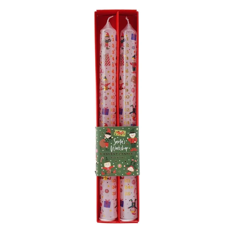 Set of 2 Santas Workshop Christmas Advent Candles | Advent Christmas Candles