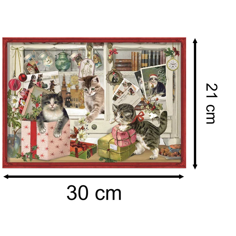 Carousel Home Traditional Christmas Advent Calendar | The Playful Christmas Kittens Door Advent Calendar | Animal Christmas Picture A4 Advent Calendar