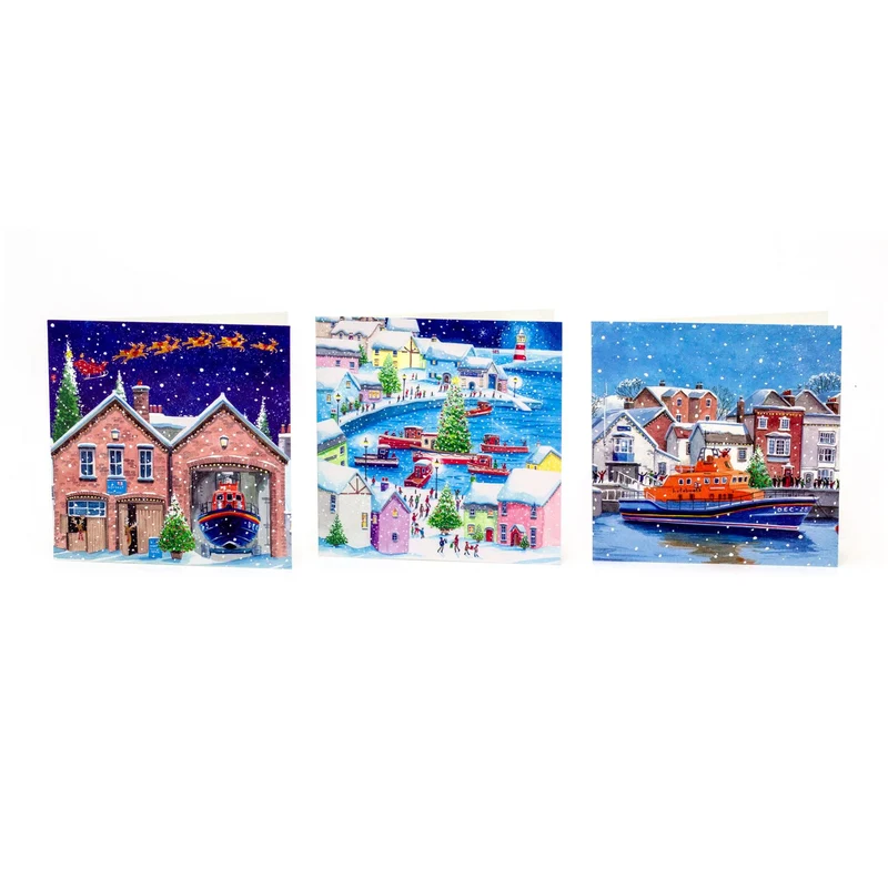 Pack of 20 RNLI Charity Christmas Greeting Cards | Lifeboats & Santa Designs