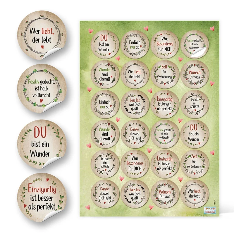 Aufkleber SET 5 x 24 Aufkleber schwarz weiß grün - Viel Glück Danke Motivationssprüche
