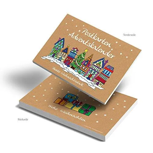 24 Weihnachtspostkarten DIN A6 – Weihnachtsmotive bunt, ideal als Adventskalender