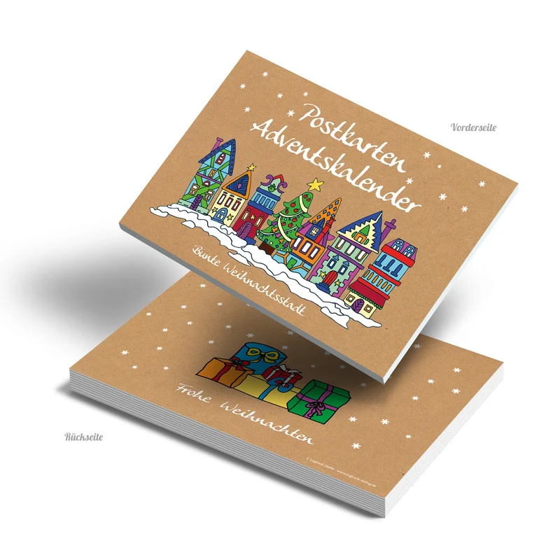 24 Weihnachtspostkarten DIN A6 – Weihnachtsmotive bunt, ideal als Adventskalender