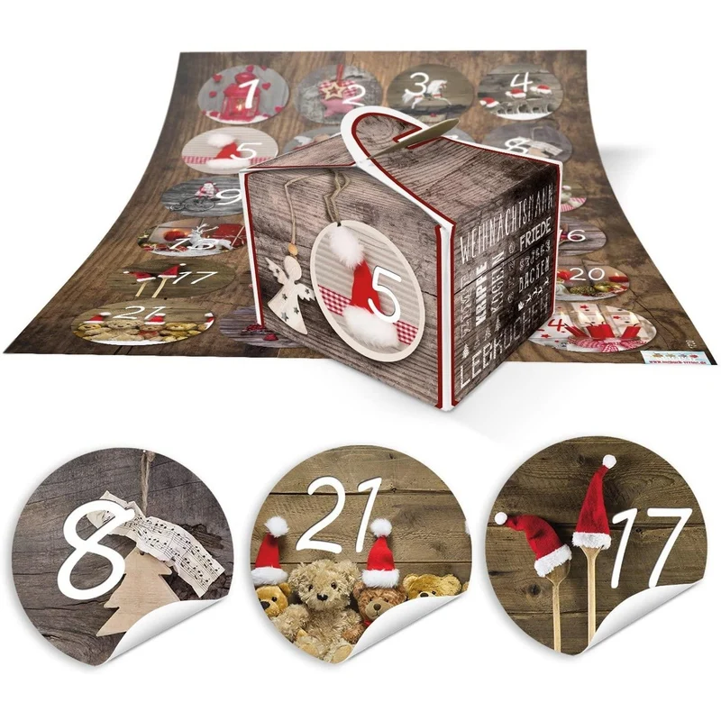 Adventskalender-Set mit 24 Geschenkboxen Engel 8 x 6,5 x 5,5 cm und Zahlenaufklebern 1–24