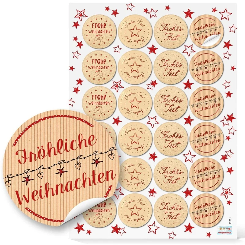 24 Geschenkboxen braun mit Engel 8 x 6,5 x 5,5 cm und runden Aufklebern beige-rot