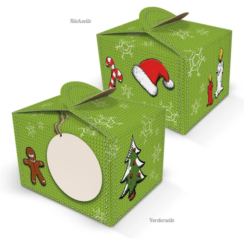 24 weihnachtliche Geschenkboxen rot-grün 8 x 6,5 x 5,5 cm mit Beschriftungsfeld