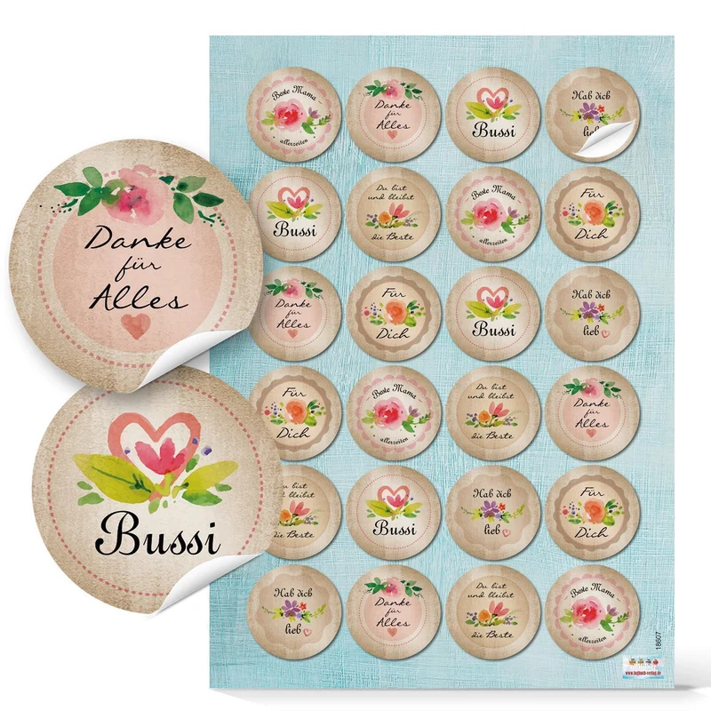 5 x 24 bunte Aufkleber - großes Sticker Set Glück Hoffnung Motivation Liebe