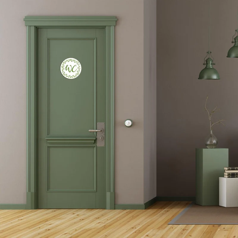 Badezimmer Türschild grün weiß floral Set „Herren“ + „Damen“ + „WC“ in Tafelkreide-Optik (15,5 cm) mit Klebepads