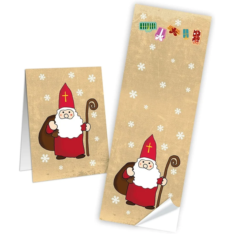 Kraftpapiertüten mit Boden 16,5 x 26 x 6,6 cm mit Nikolaus-Aufkleber