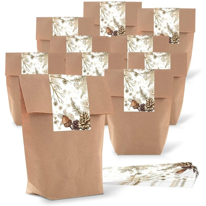 Kraftpapiertüten mit Boden 16,5 x 26 x 6,5 cm mit Weihnachtsaufklebern in vielen Designs
