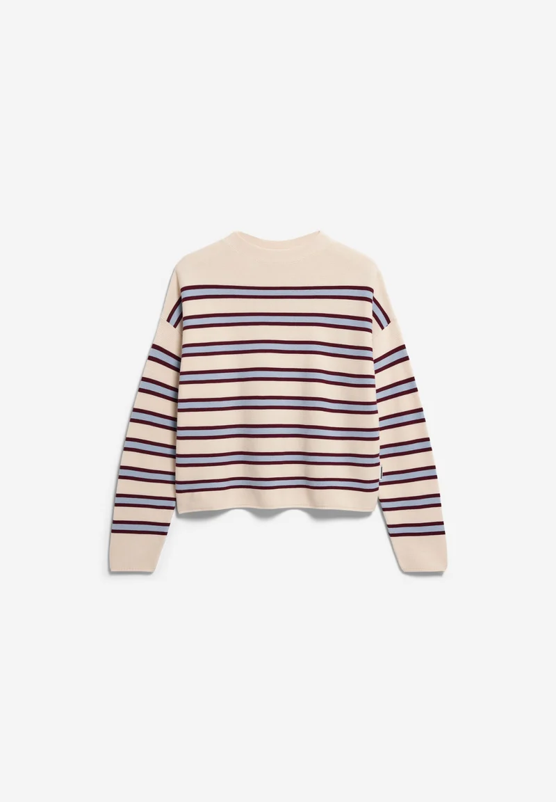 MERINAA GESTREIFTER STRICKPULLOVER | oatmilk-velvet red-soft blue