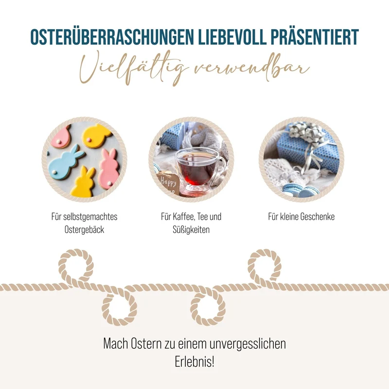 Blockbodenbeutel weiß mit Sichtfenster 7 x 4 x 20,5 cm mit Osterhasen-Banderolen „Frohe Ostern“