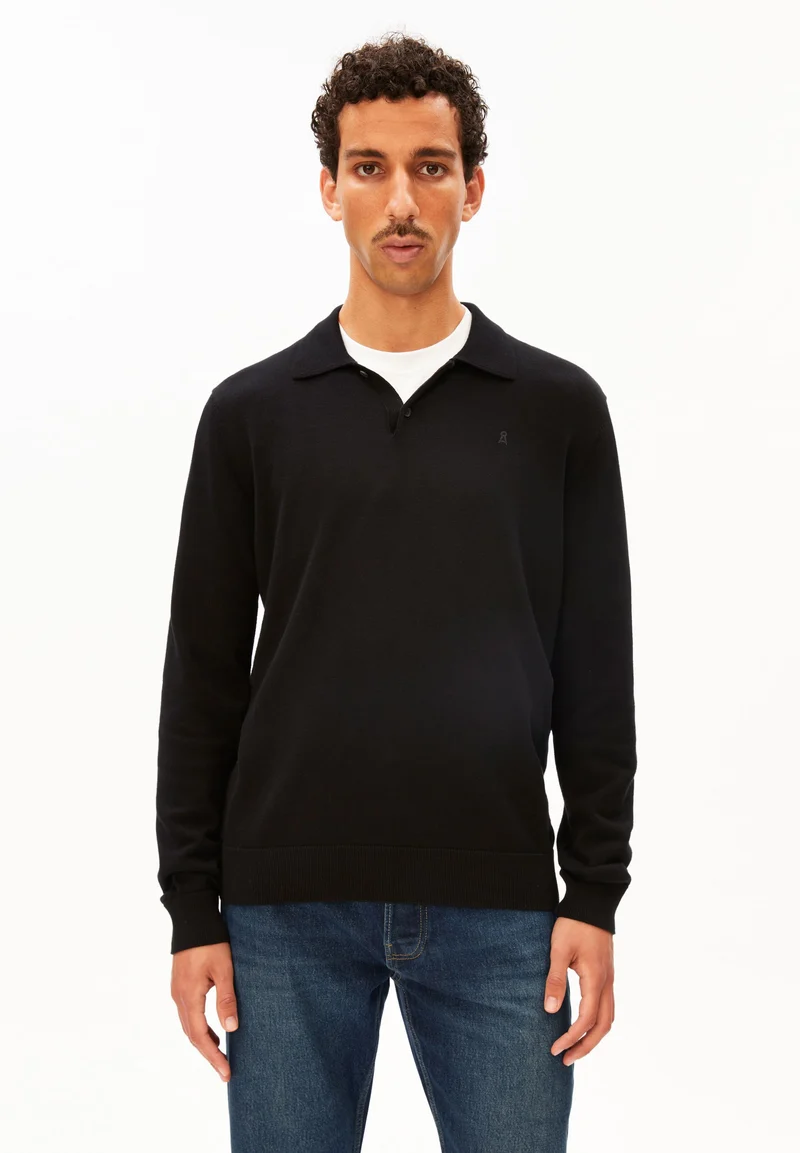 STRICK-POLOLANGARMSHIRT | black