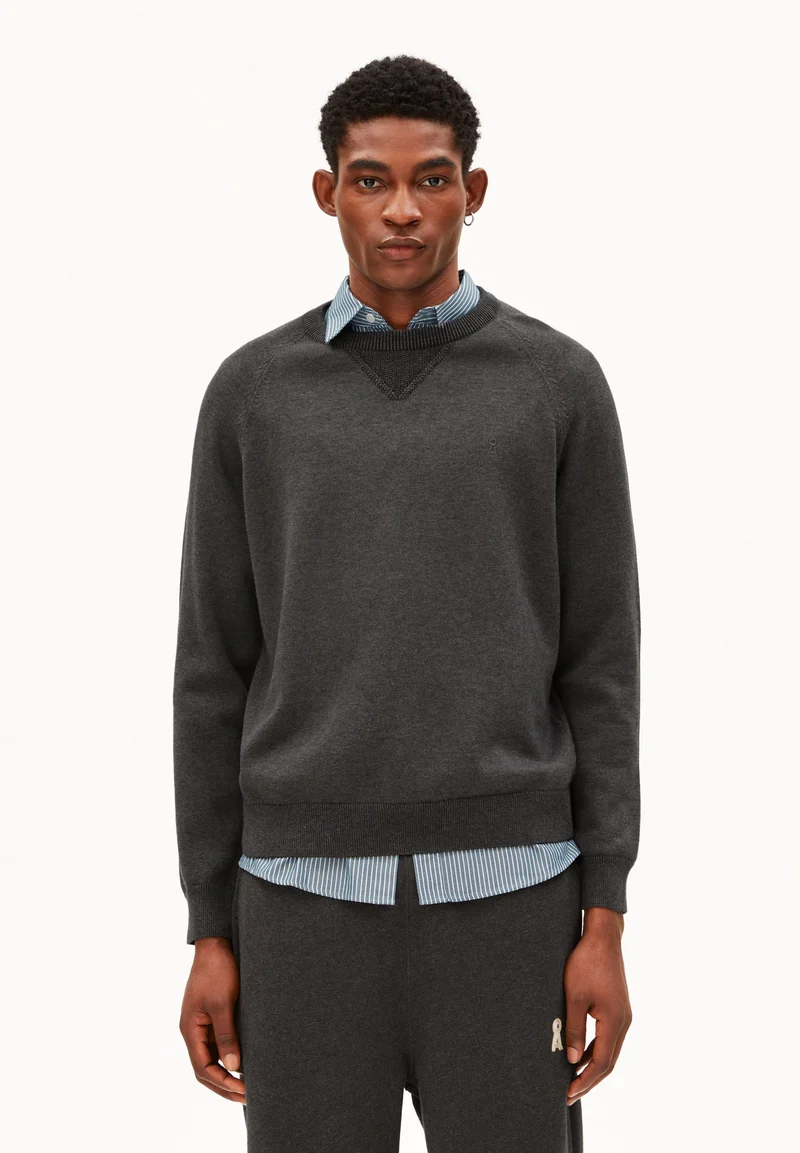 BAUMWOLL-STRICKPULLOVER | mid silver melange-black