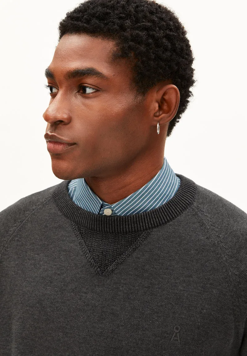 BAUMWOLL-STRICKPULLOVER | mid silver melange-black