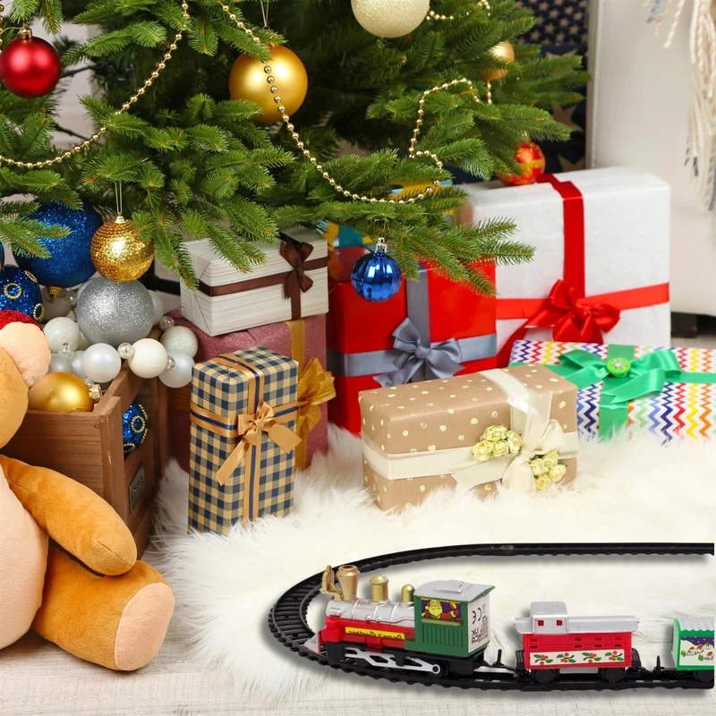 9 Piece Battery Operated Mini Christmas Train Set | Festive Toy Train Set With 57cm Track Christmas Decoration | Toy Railway And Train Set For Kids