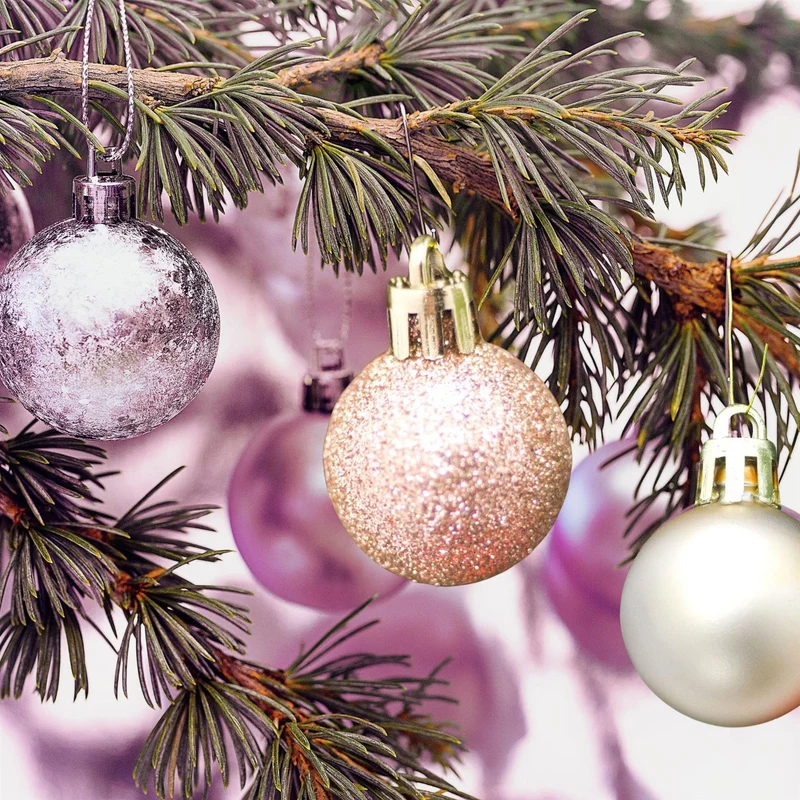 24 Piece Gold And Pink Mini Christmas Baubles | Christmas Tree Decorations | Gold Xmas Baubles Christmas Decor