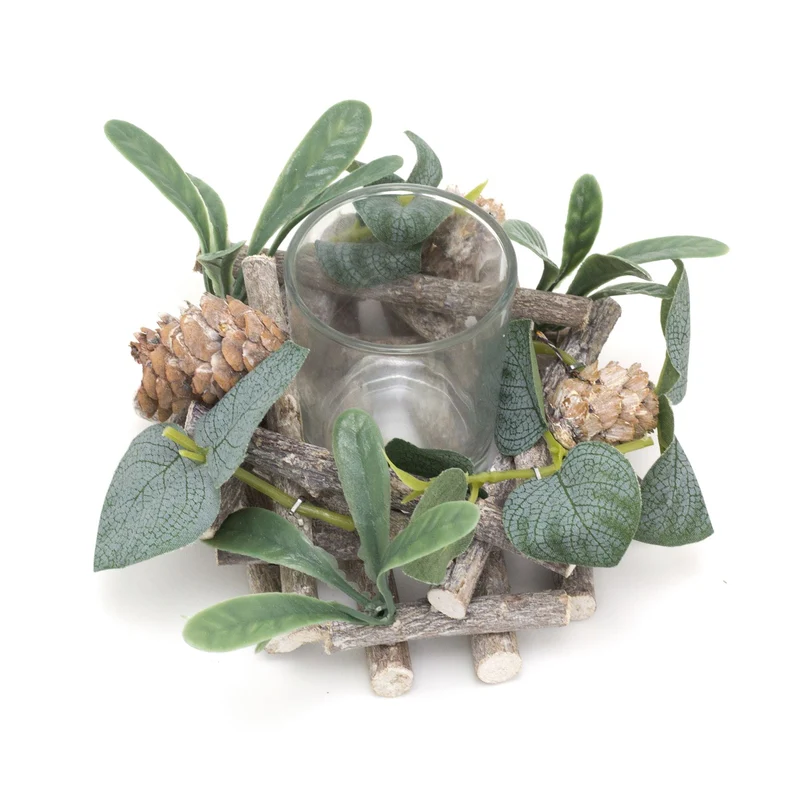 13cm Alpine Sage Christmas Tealight Candle Holder | Christmas Wreath Tea Light Holder | Christmas Candle Centerpiece