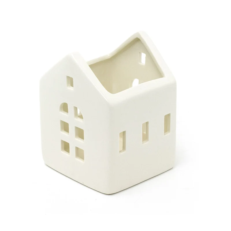 White Ceramic House Christmas Tealight Candle Holder | Tea Light Votive Holder