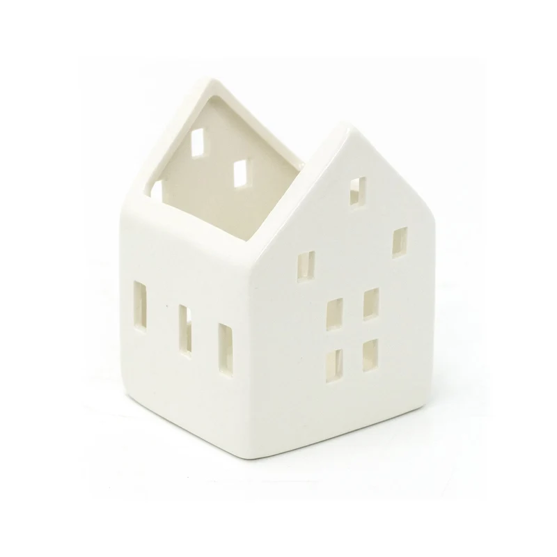 White Ceramic House Christmas Tealight Candle Holder | Tea Light Votive Holder