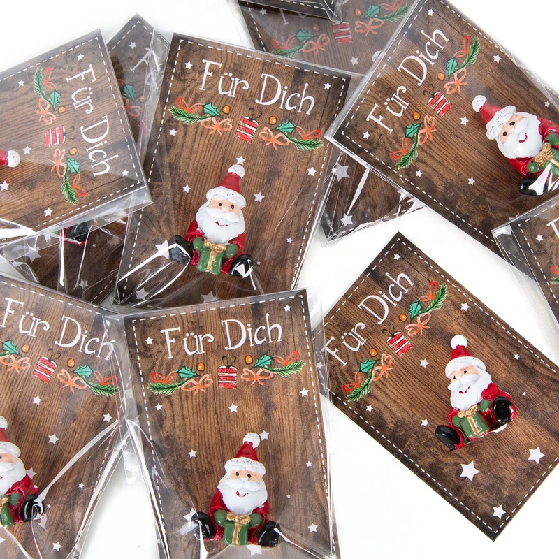 Mini-Nikolaus-Geschenke 10 Stück mit rustikaler Karte „Für Dich“ in Rot-Weiß