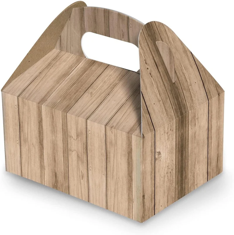5 Geschenkboxen mit Griff braun in Holzoptik 9 x 12 x 6 cm
