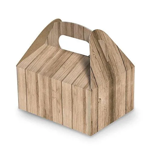 10 Geschenkboxen mit Griff braun in Holzoptik 9 x 12 x 6 cm