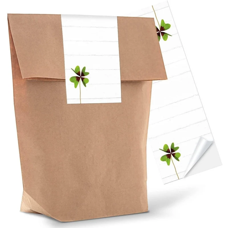Kraftpapiertüten mit Boden 14 x 22 x 5,6 cm mit beschreibbaren Aufklebern in vielen Motiven