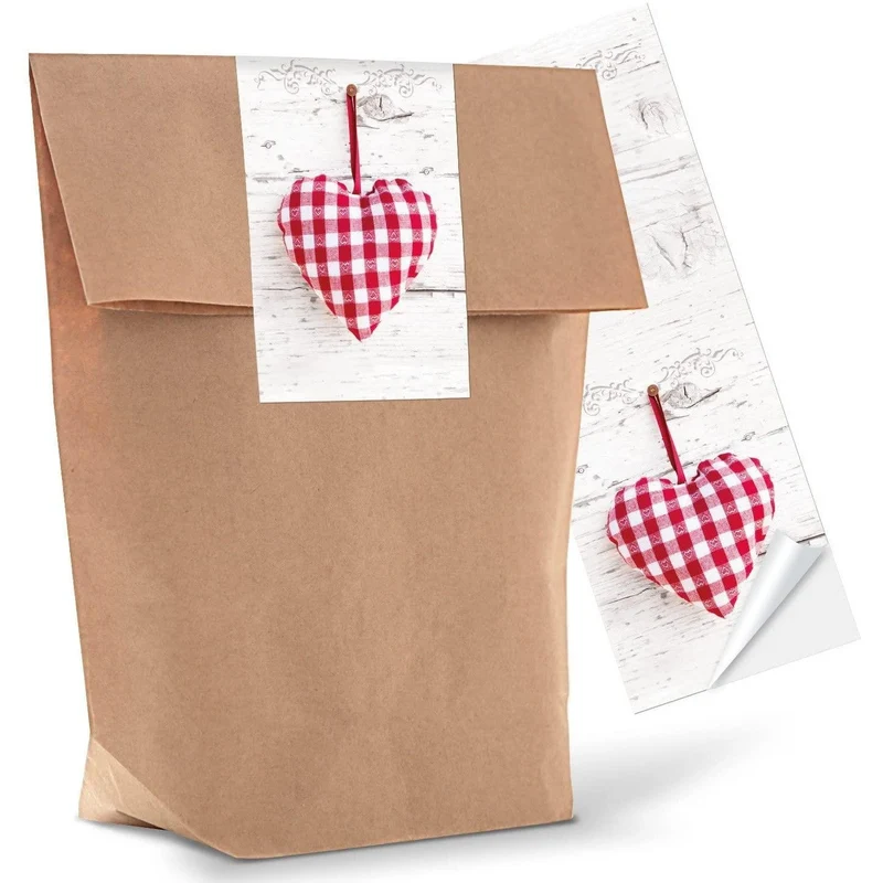 Kraftpapiertüten mit Boden 14 x 22 x 5,6 cm mit beschreibbaren Aufklebern in vielen Motiven