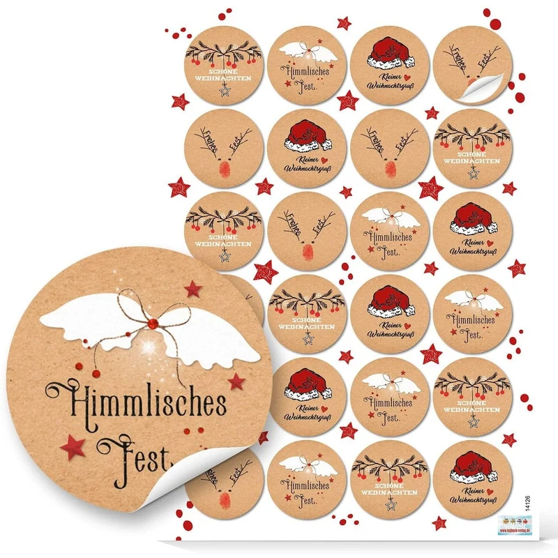 10 Geschenkboxen flach weiß 14,5 x 10,5 x 3 cm mit 24 runden Weihnachtsaufklebern