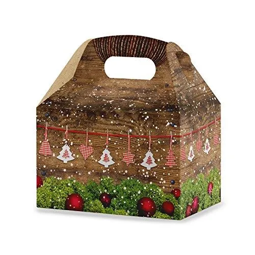 10 weihnachtliche Geschenkboxen mit Griff rot-weiß kariert 12,5 x 18,5 x 12 cm