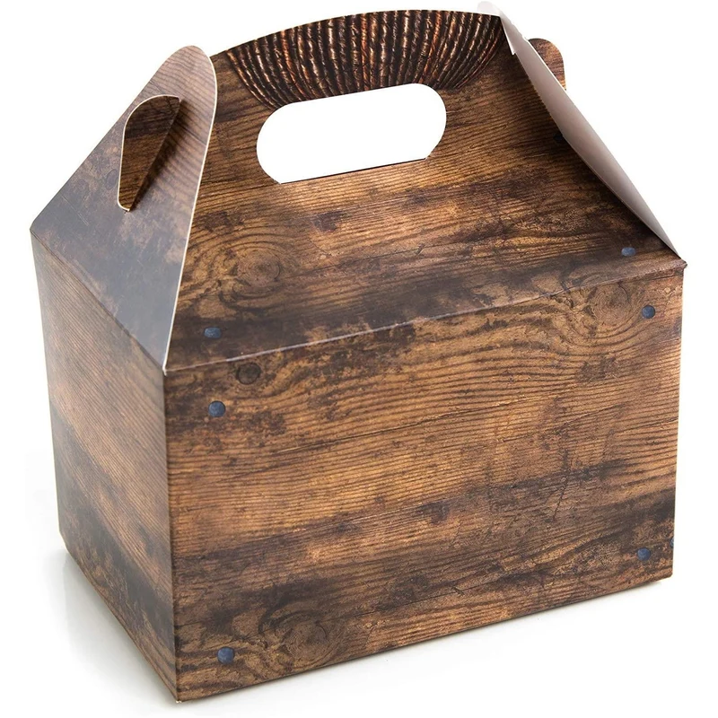20 Geschenkboxen mit Griff dunkelbraun in Holzoptik 12,5 x 18,5 x 12 cm