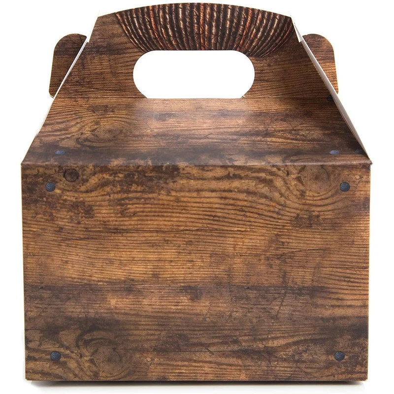 10 Geschenkboxen mit Griff dunkelbraun in Holzoptik 12,5 x 18,5 x 12 cm